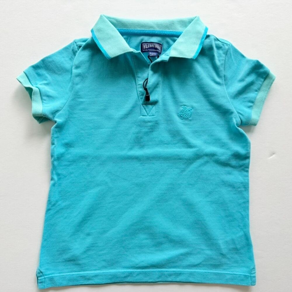 Vilebrequin Boys Teal Blue Polo Short Sleeve Shirt Size 8 NEW Pique Knit